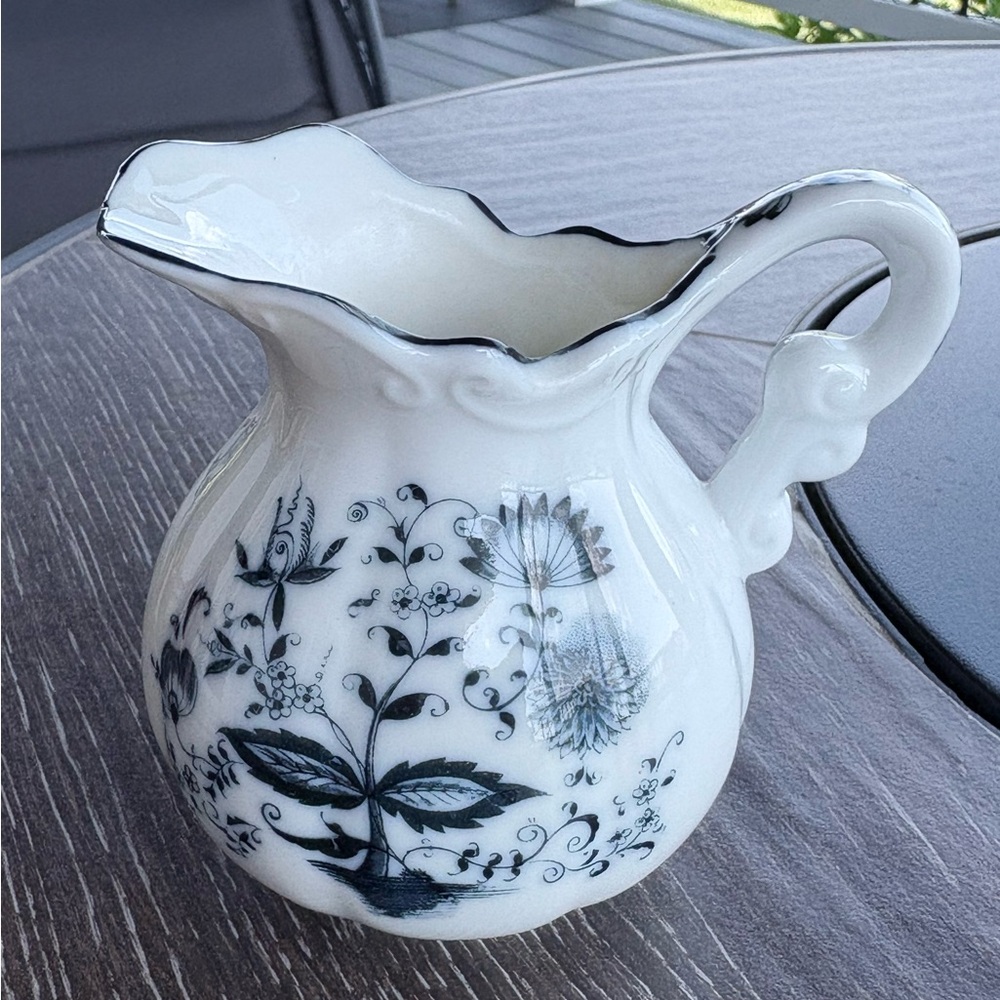 Vintage Blue Onion Blue creamer/pitcher porcelain Germany 4” Tall